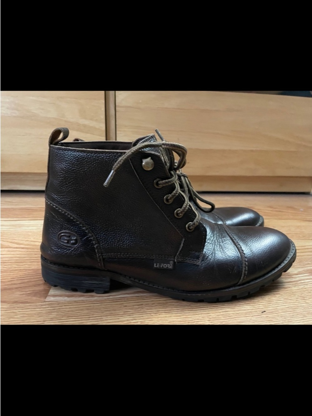 LEFORE Brown Leather Lace-Up Ankle Boots